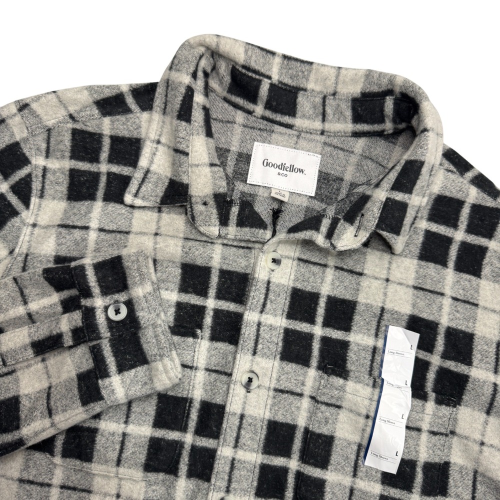 Goodfellow & Co Mens‎ Large Long Sleeve Flannel Plaid Shirt Black Cream NEW